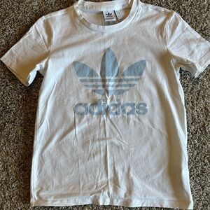 Original Adidas White and Blue Trefoil Short Sleeve Tee